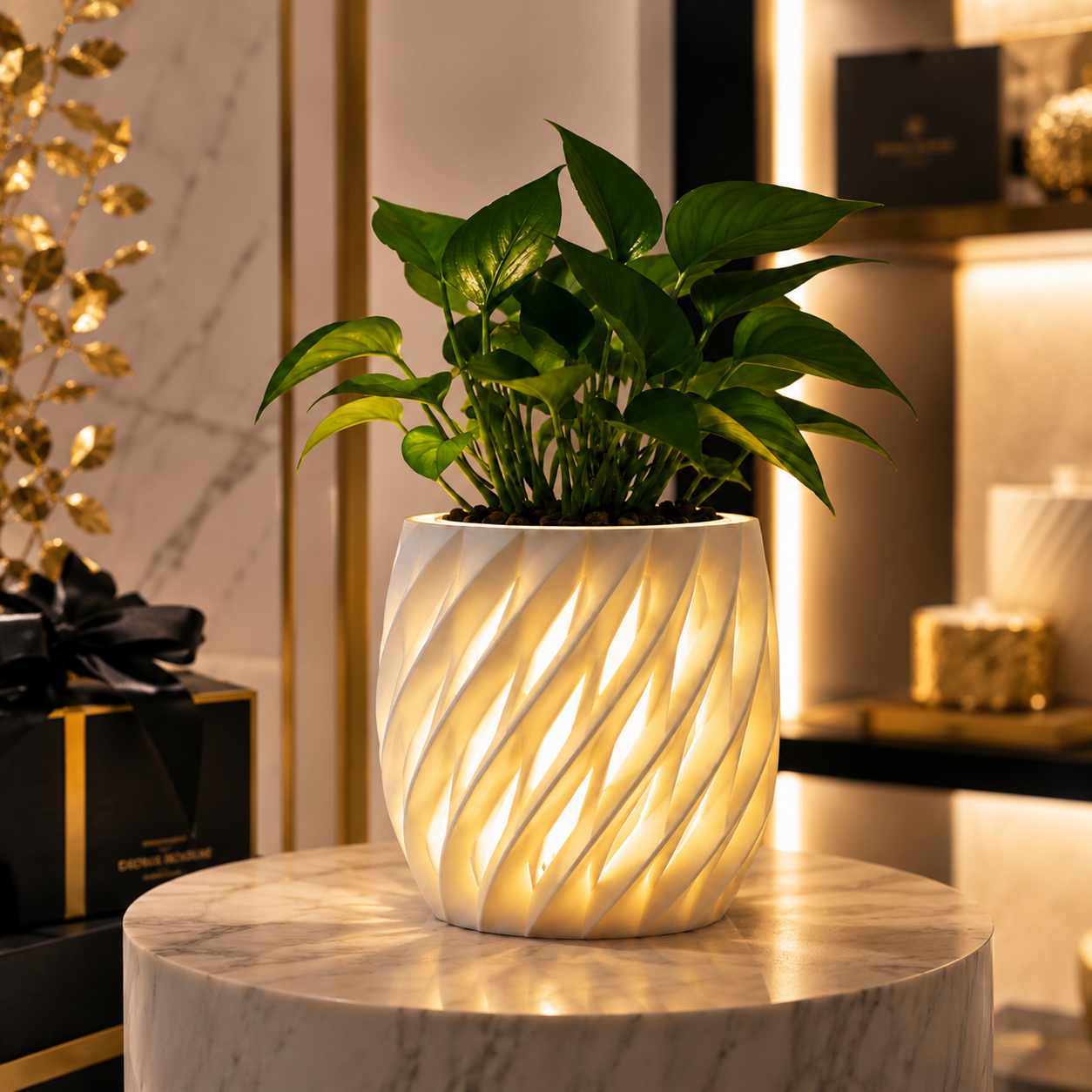 Chậu Cây Decor 3D Tích Hợp Đèn Vàng Ấm