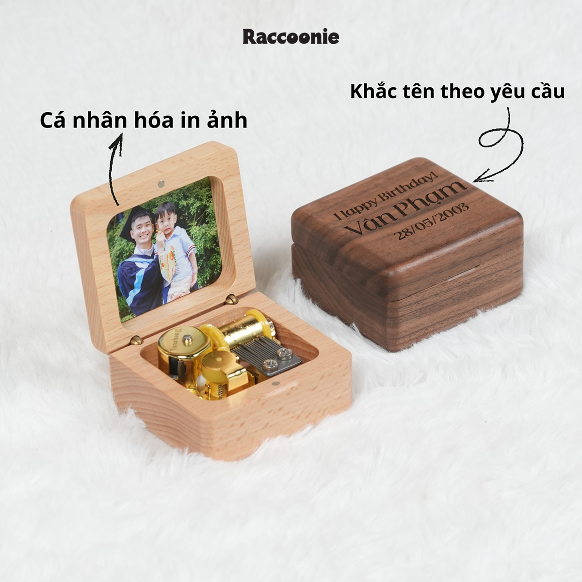 Hộp nhạc cót khắc tên, in hình theo yêu cầu, hộp gỗ óc chó cao cấp, musicbox - quà tặng sinh nhật, kỷ niệm