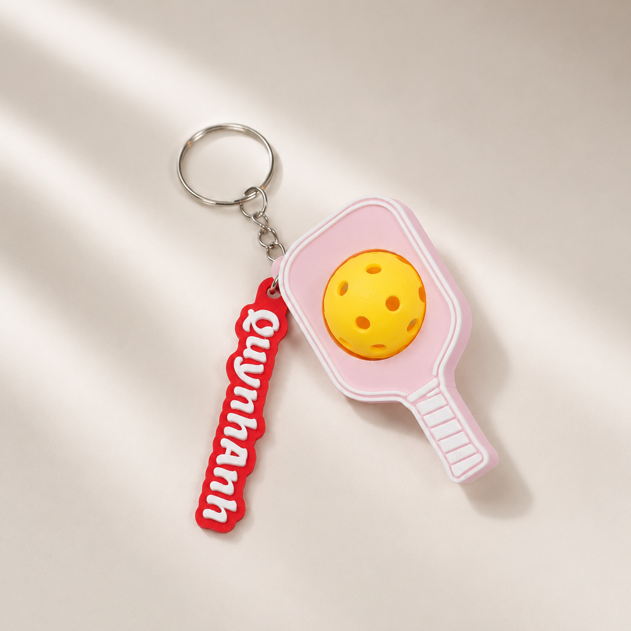 Móc Khóa Pickleball Bóng Xoay Tròn - Móc Khóa Vợt Pickleball 3D Kèm Charm Tên Theo Yêu Cầu