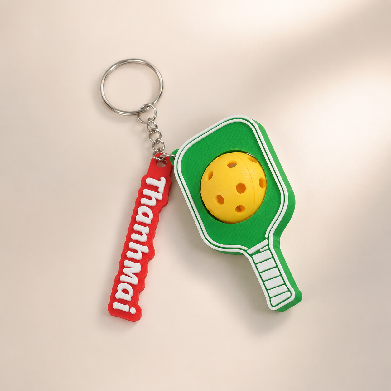 Móc Khóa Pickleball Bóng Xoay Tròn - Móc Khóa Vợt Pickleball 3D Kèm Charm Tên Theo Yêu Cầu