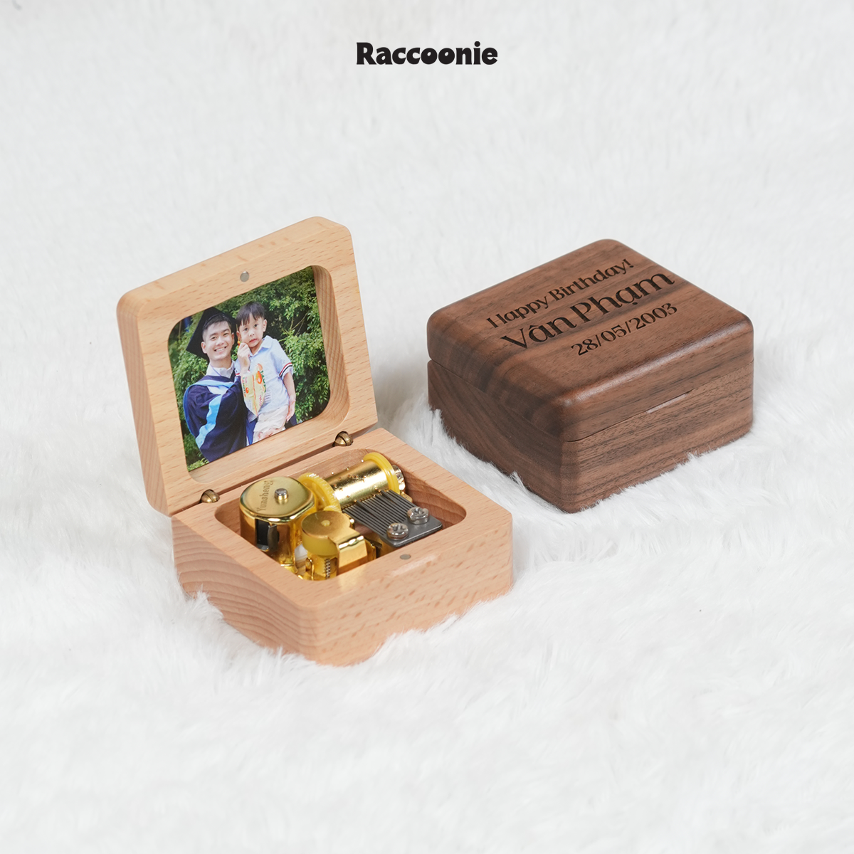 Hộp nhạc cót khắc tên, in hình theo yêu cầu, hộp gỗ óc chó cao cấp, musicbox - quà tặng sinh nhật, kỷ niệm