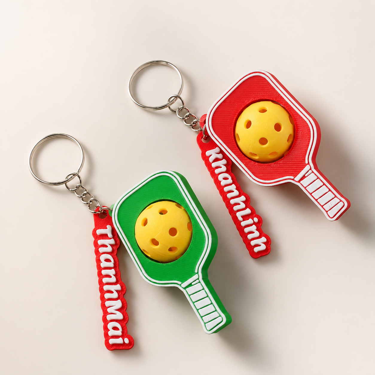 Móc Khóa Pickleball Bóng Xoay Tròn - Móc Khóa Vợt Pickleball 3D Kèm Charm Tên Theo Yêu Cầu