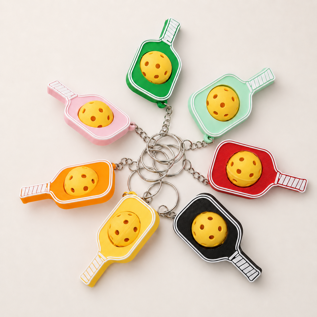 Móc Khóa Pickleball Bóng Xoay Tròn - Móc Khóa Vợt Pickleball 3D Kèm Charm Tên Theo Yêu Cầu
