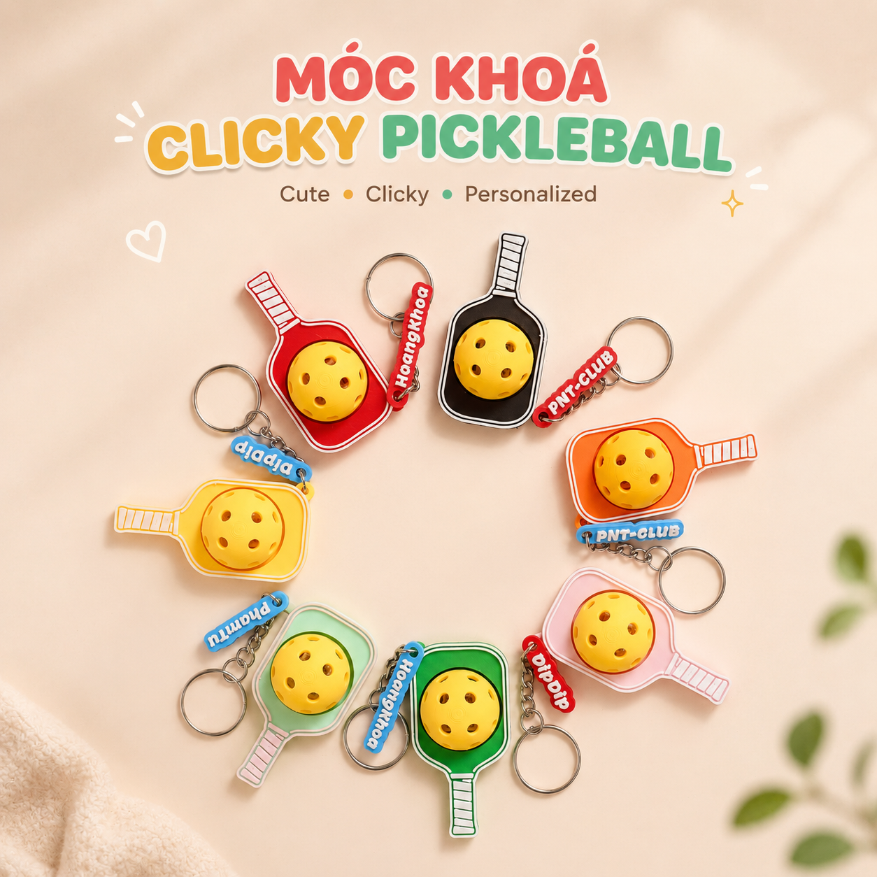 Móc Khóa Clicky Pickleball Cá Nhân Hóa