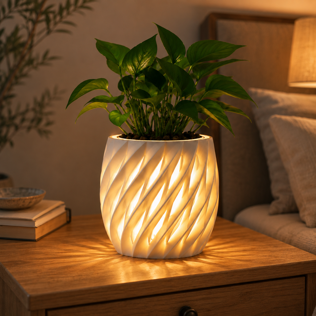 Chậu Cây Decor 3D Tích Hợp Đèn Vàng Ấm