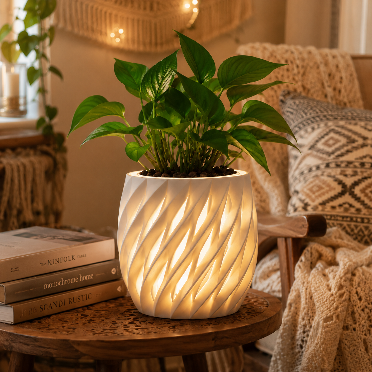 Chậu Cây Decor 3D Tích Hợp Đèn Vàng Ấm