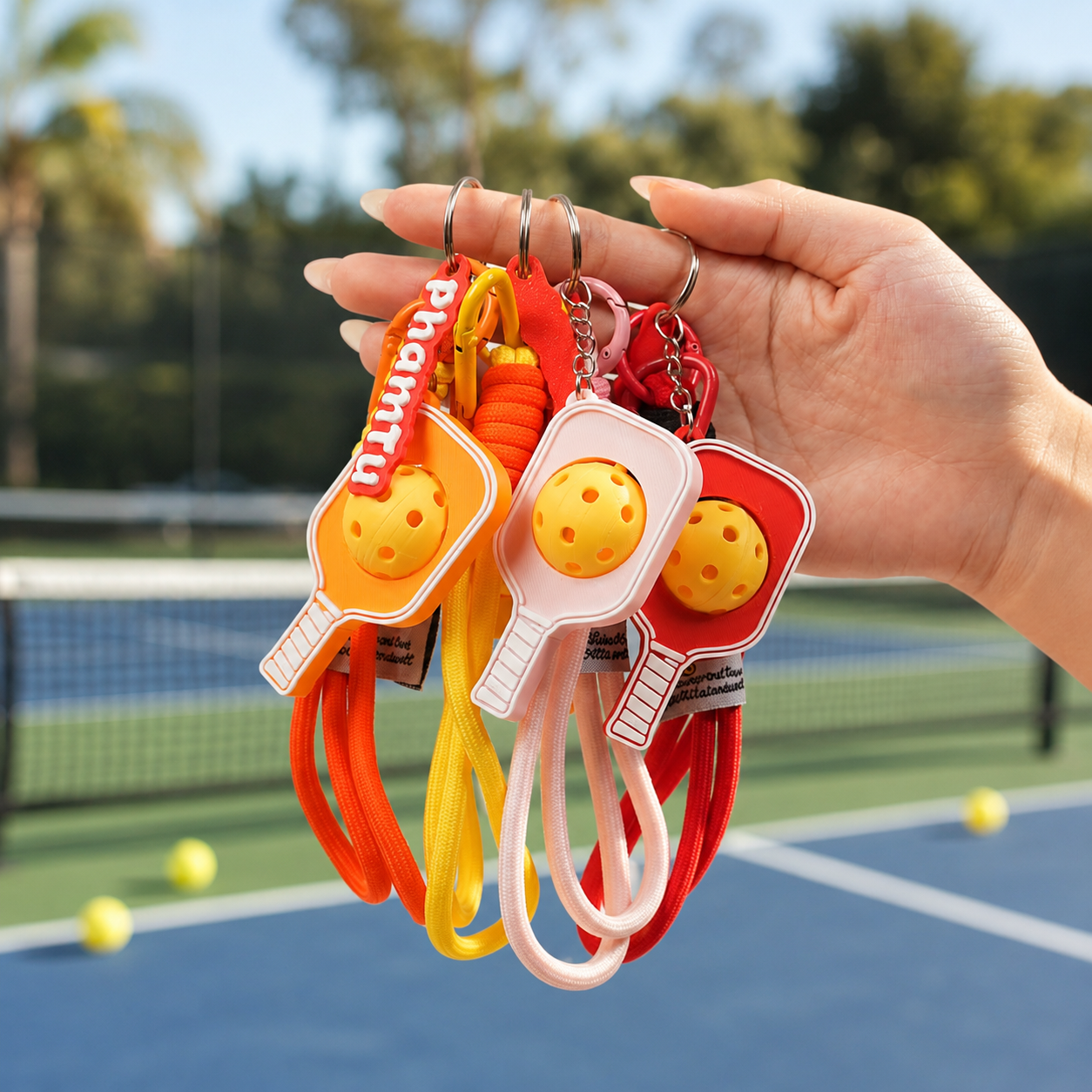 Móc Khóa Pickleball Bóng Xoay Tròn - Móc Khóa Vợt Pickleball 3D Kèm Charm Tên Theo Yêu Cầu