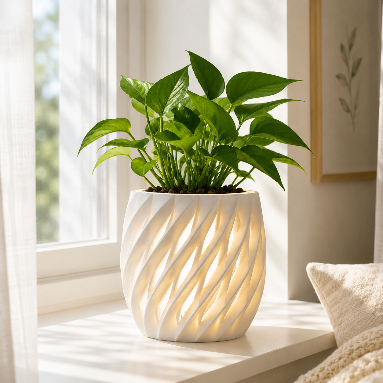 Chậu Cây Decor 3D Tích Hợp Đèn Vàng Ấm