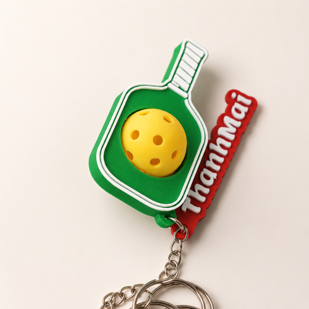 Móc Khóa Pickleball Bóng Xoay Tròn - Móc Khóa Vợt Pickleball 3D Kèm Charm Tên Theo Yêu Cầu