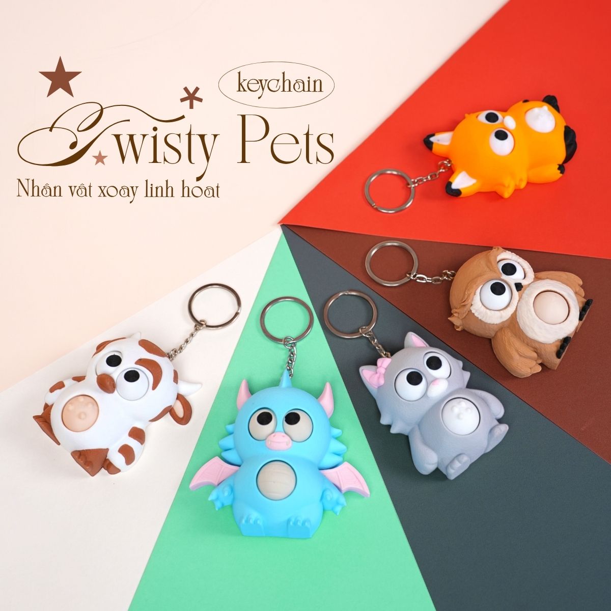 Móc Khóa Twisty Pets – Mắt & Bụng Xoay Linh Hoạt