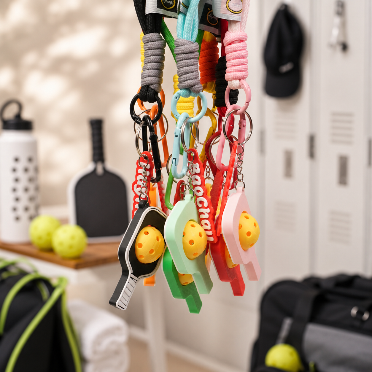Móc Khóa Pickleball Bóng Xoay Tròn - Móc Khóa Vợt Pickleball 3D Kèm Charm Tên Theo Yêu Cầu