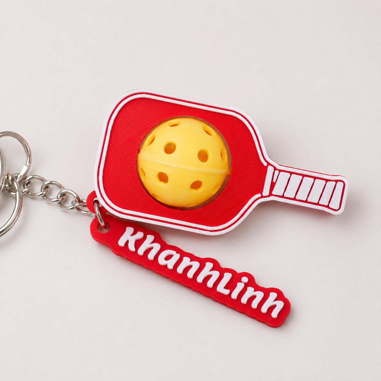 Móc Khóa Pickleball Bóng Xoay Tròn - Móc Khóa Vợt Pickleball 3D Kèm Charm Tên Theo Yêu Cầu