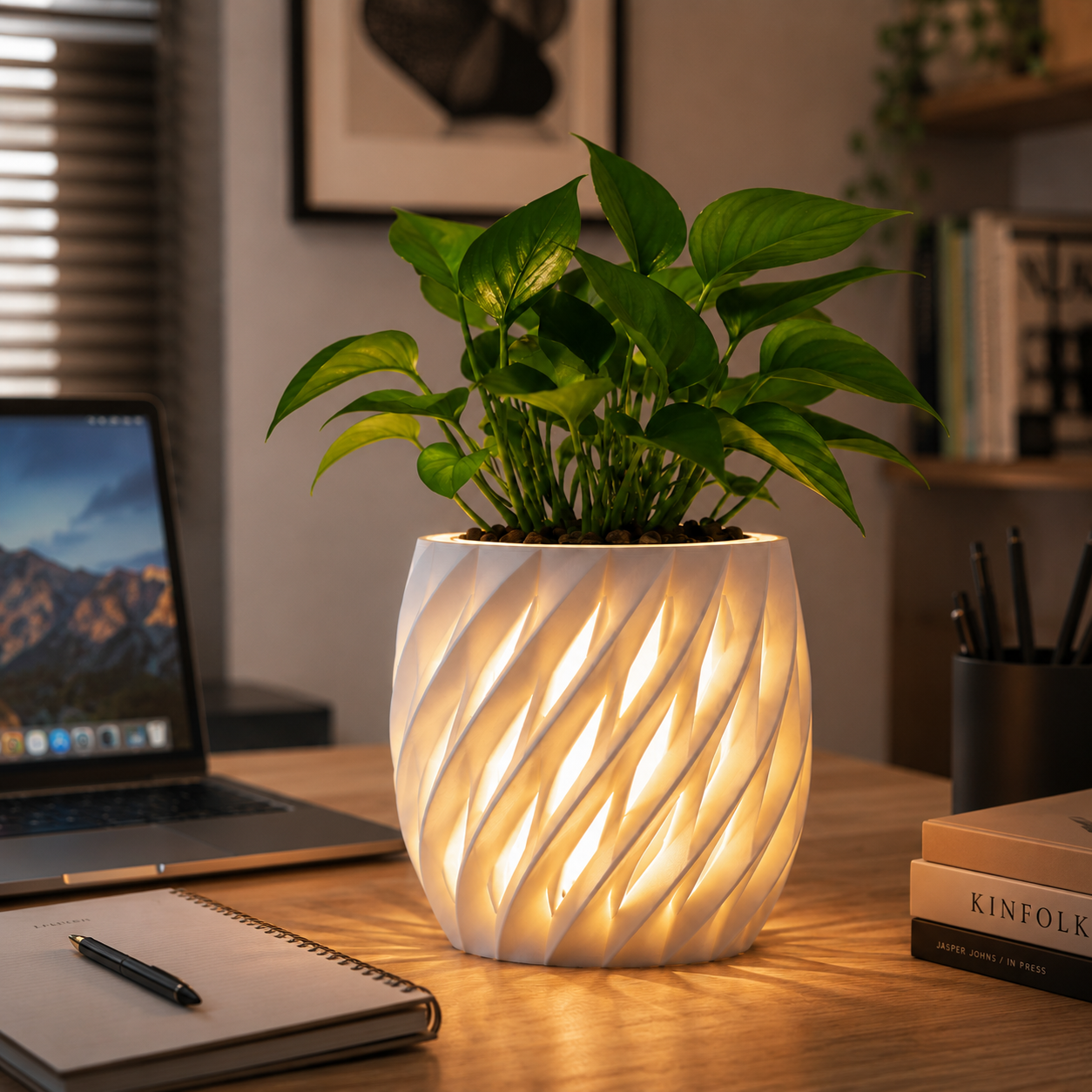 Chậu Cây Decor 3D Tích Hợp Đèn Vàng Ấm