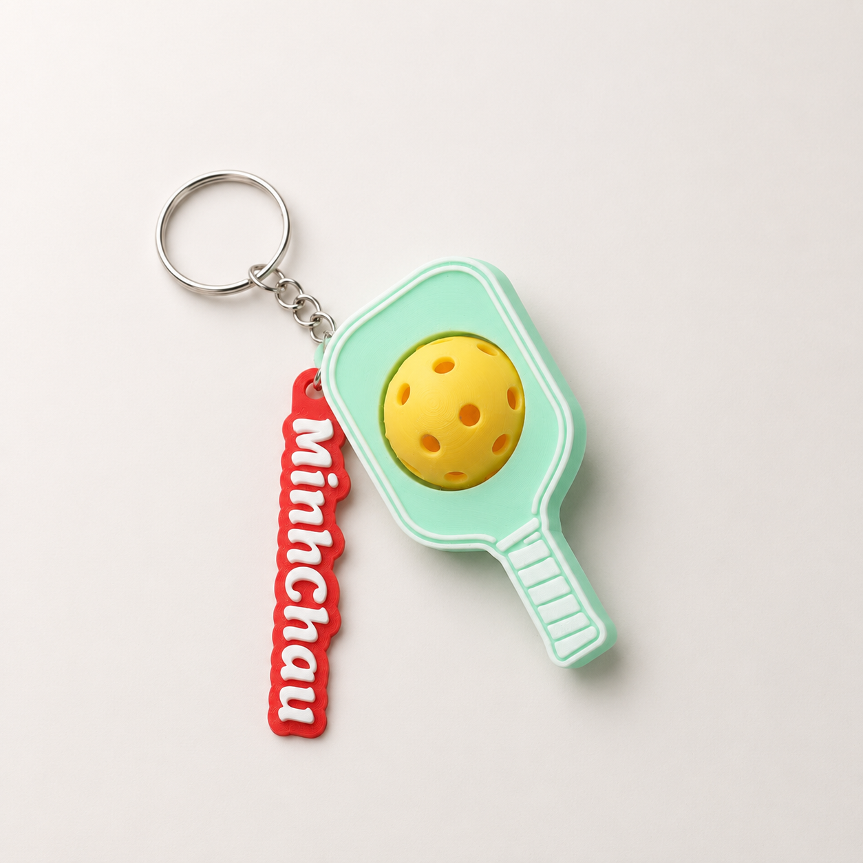 Móc Khóa Pickleball Bóng Xoay Tròn - Móc Khóa Vợt Pickleball 3D Kèm Charm Tên Theo Yêu Cầu