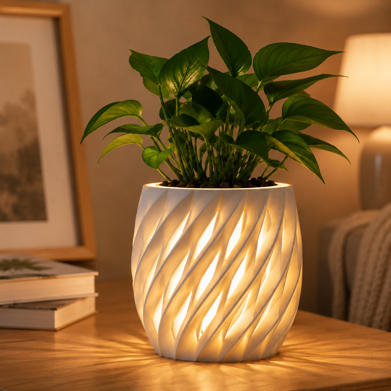 Chậu Cây Decor 3D Tích Hợp Đèn Vàng Ấm