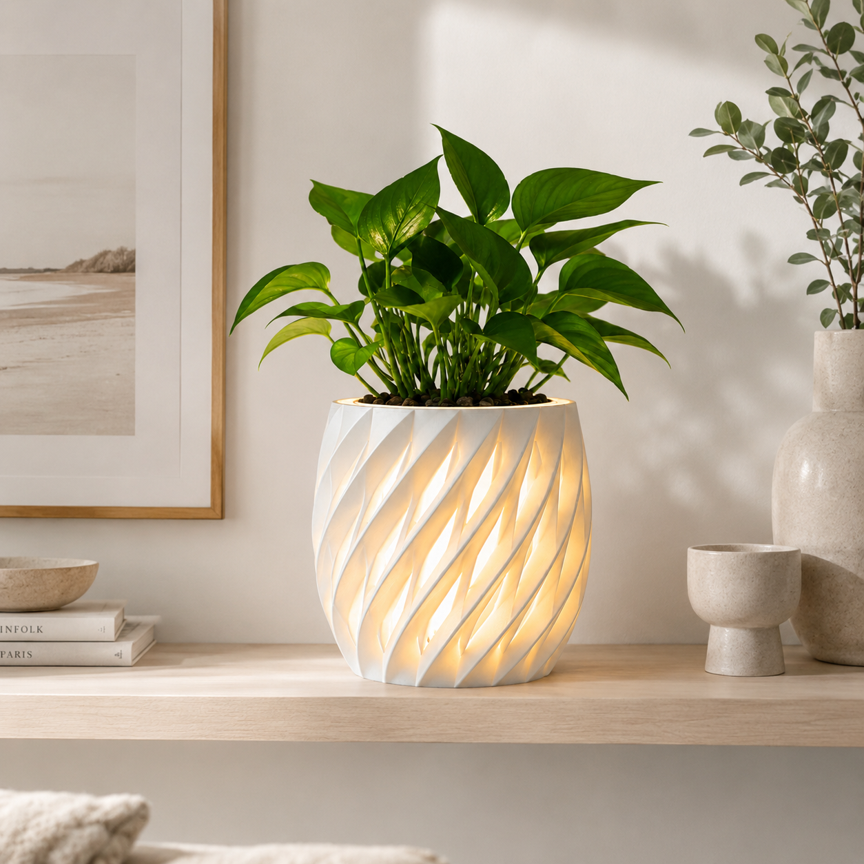 Chậu Cây Decor 3D Tích Hợp Đèn Vàng Ấm