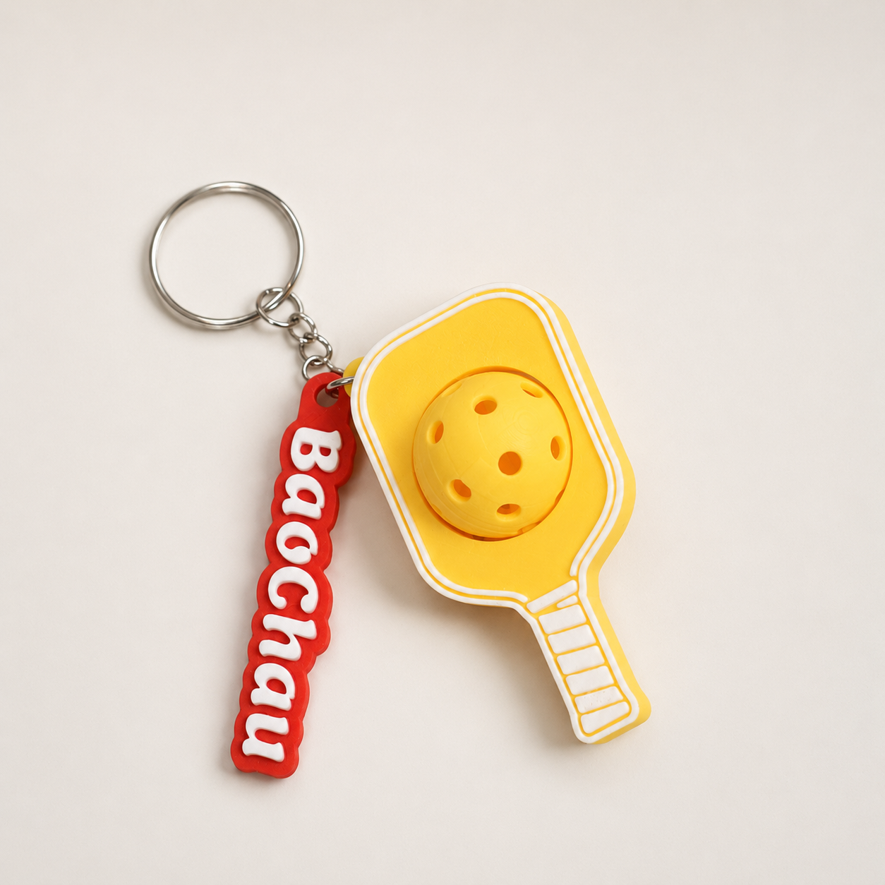 Móc Khóa Pickleball Bóng Xoay Tròn - Móc Khóa Vợt Pickleball 3D Kèm Charm Tên Theo Yêu Cầu