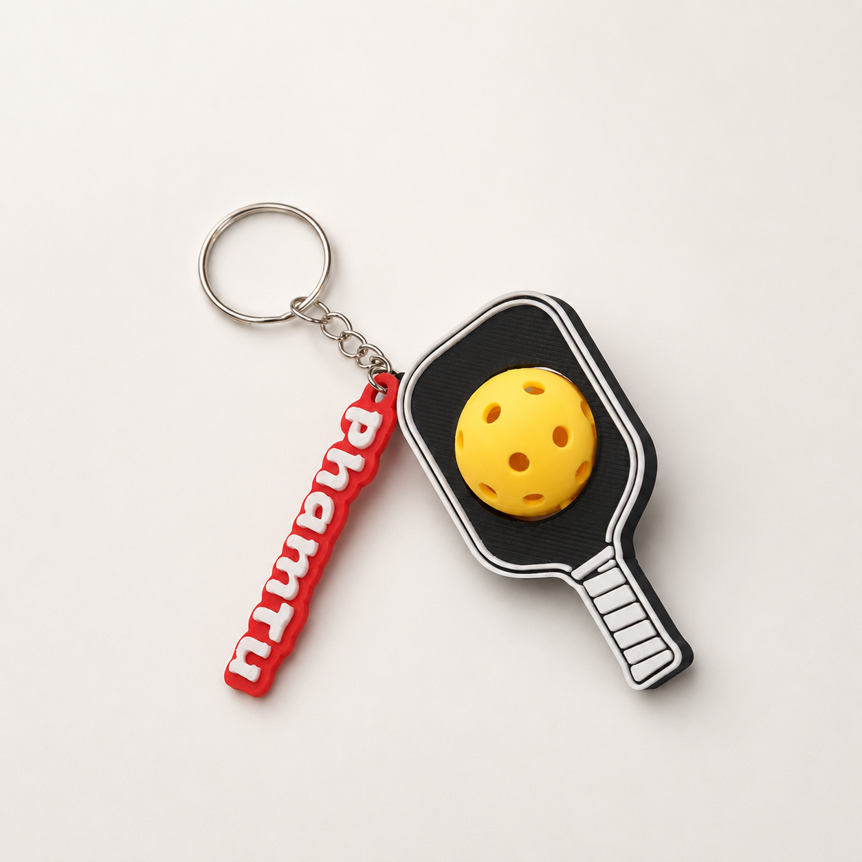 Móc Khóa Pickleball Bóng Xoay Tròn - Móc Khóa Vợt Pickleball 3D Kèm Charm Tên Theo Yêu Cầu