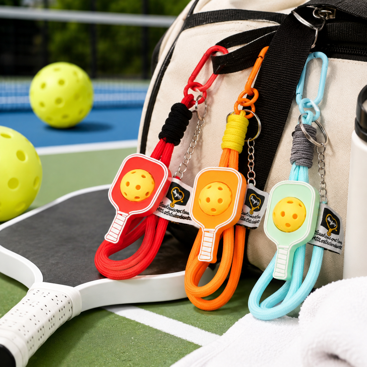 Móc Khóa Pickleball Bóng Xoay Tròn - Móc Khóa Vợt Pickleball 3D Kèm Charm Tên Theo Yêu Cầu