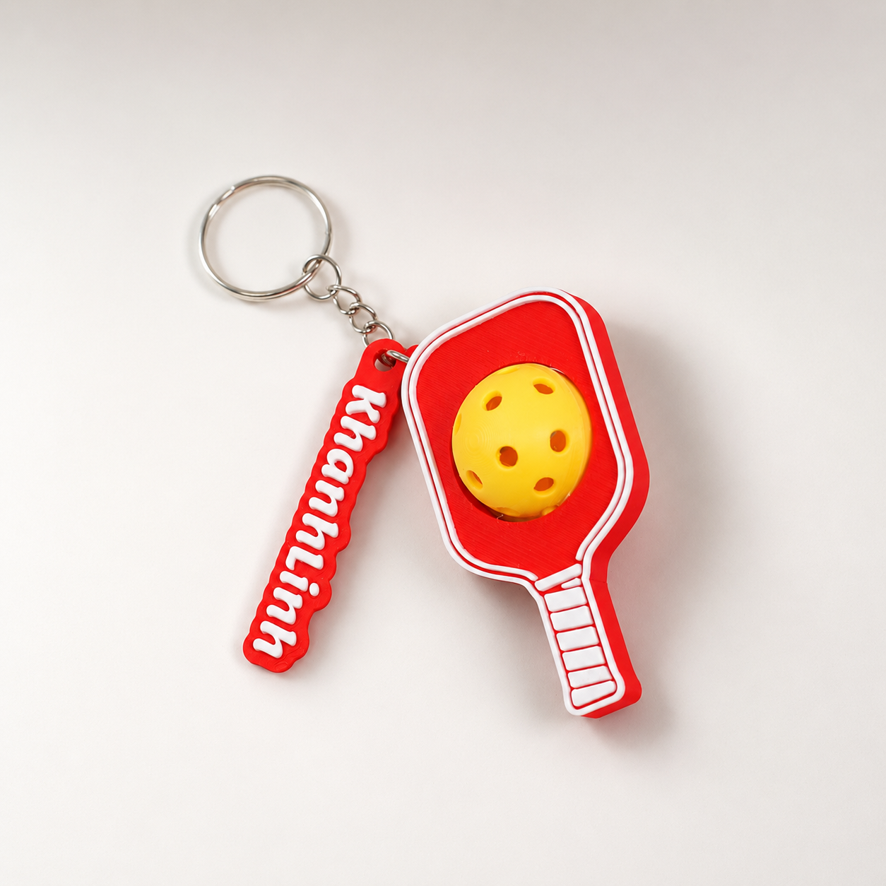 Móc Khóa Pickleball Bóng Xoay Tròn - Móc Khóa Vợt Pickleball 3D Kèm Charm Tên Theo Yêu Cầu