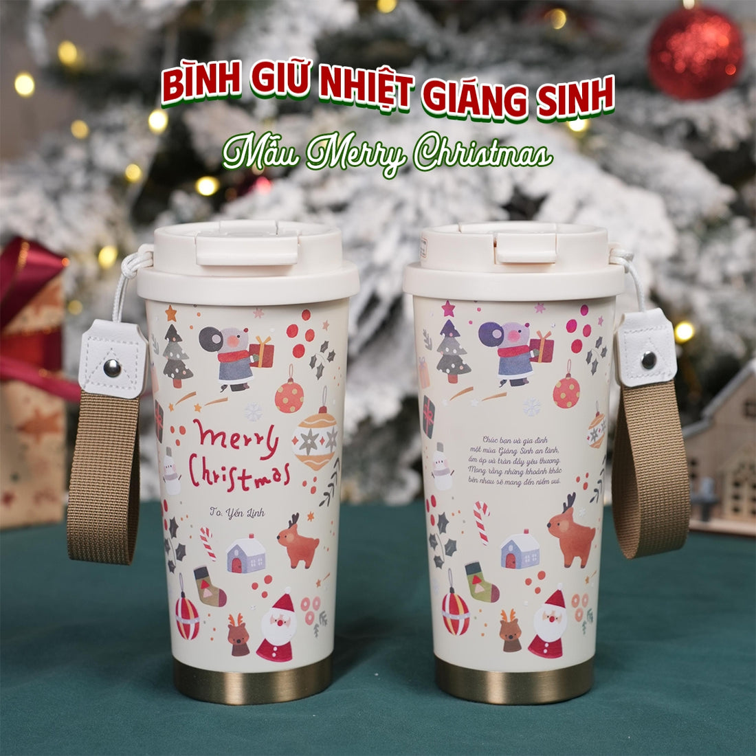 LY GIỮ NHIỆT KỶ NIỆM GIÁNG SINH - Quà tặng cá nhân hóa, in theo yêu cầu - Ly giữ nhiệt cao cấp 520ML, quà tặng Noel