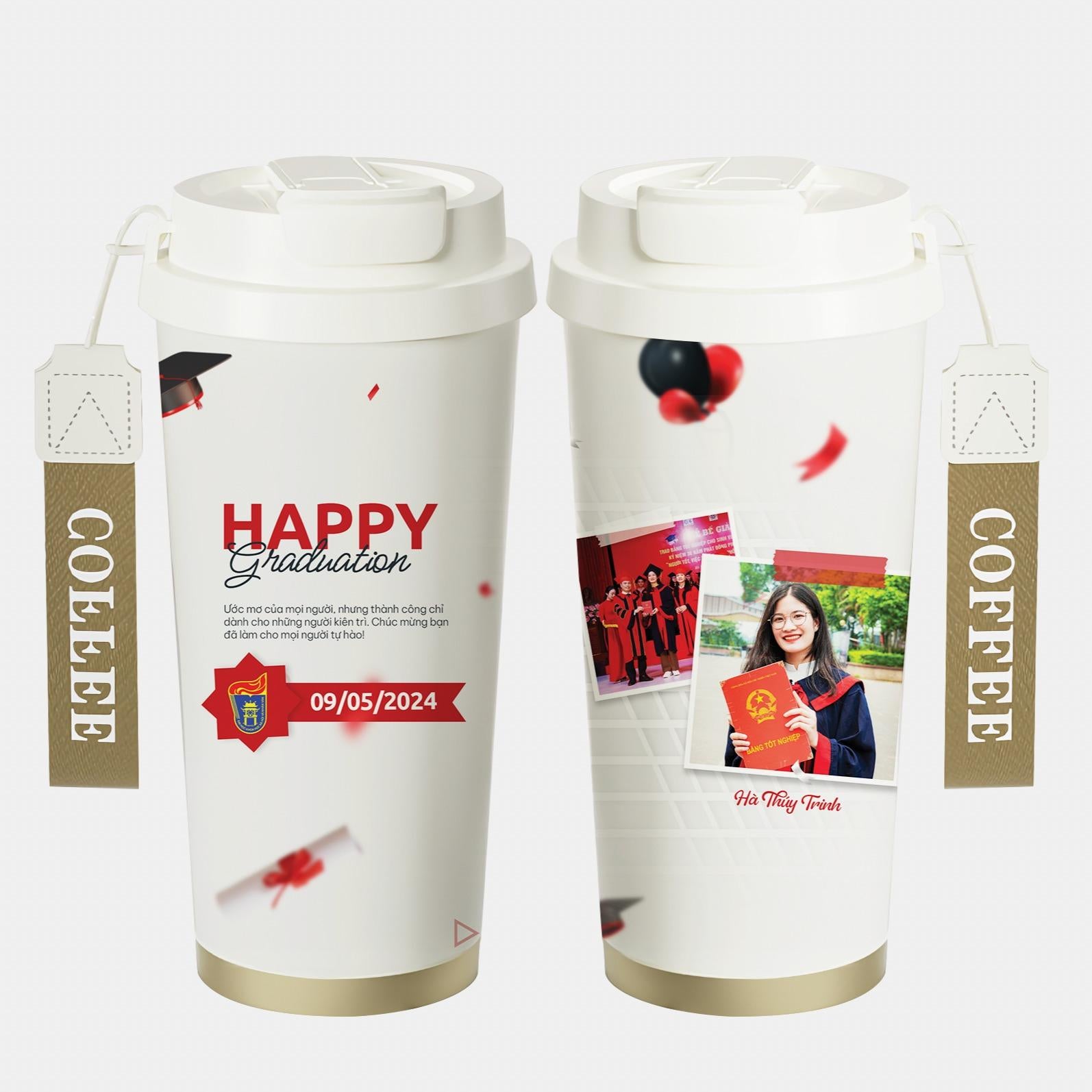 LY GIỮ NHIỆT KỶ NIỆM NGÀY TỐT NGHIỆP - Quà tặng cá nhân hóa, in theo yêu cầu - Ly giữ nhiệt cao cấp 520ML, quà tặng tốt nghiệp