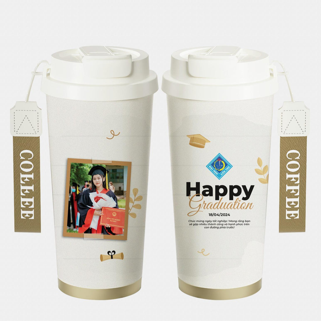 LY GIỮ NHIỆT KỶ NIỆM NGÀY TỐT NGHIỆP - Quà tặng cá nhân hóa, in theo yêu cầu - Ly giữ nhiệt cao cấp 520ML, quà tặng tốt nghiệp