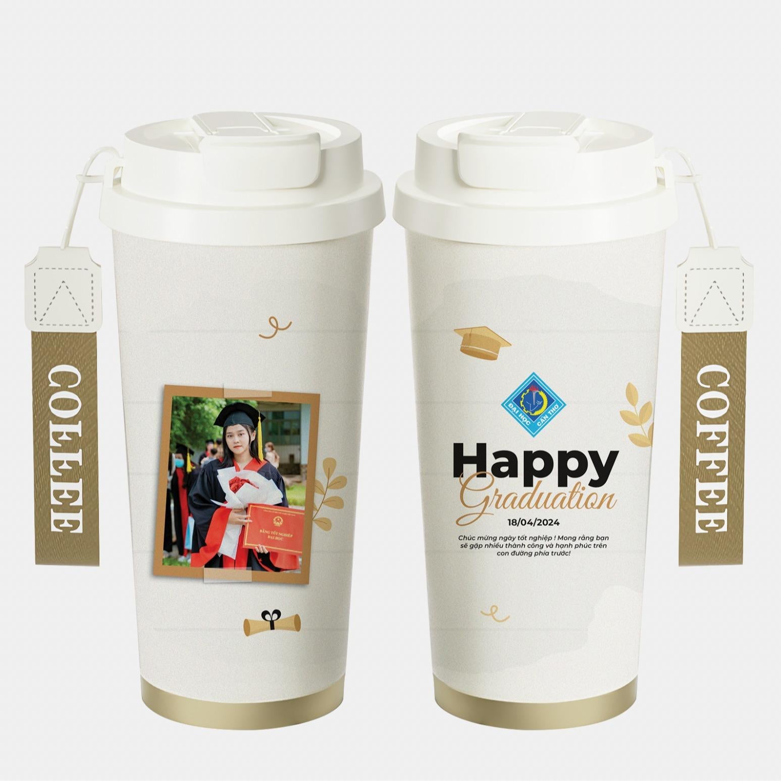 LY GIỮ NHIỆT KỶ NIỆM NGÀY TỐT NGHIỆP - Quà tặng cá nhân hóa, in theo yêu cầu - Ly giữ nhiệt cao cấp 520ML, quà tặng tốt nghiệp