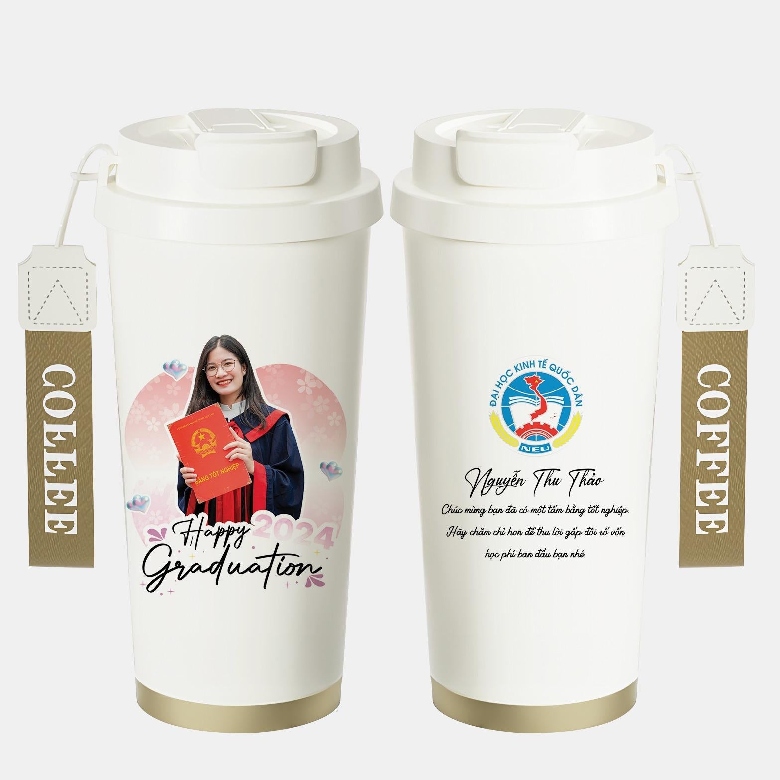 LY GIỮ NHIỆT KỶ NIỆM NGÀY TỐT NGHIỆP - Quà tặng cá nhân hóa, in theo yêu cầu - Ly giữ nhiệt cao cấp 520ML, quà tặng tốt nghiệp