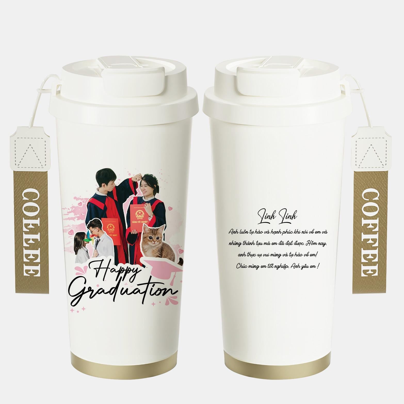 LY GIỮ NHIỆT KỶ NIỆM NGÀY TỐT NGHIỆP - Quà tặng cá nhân hóa, in theo yêu cầu - Ly giữ nhiệt cao cấp 520ML, quà tặng tốt nghiệp