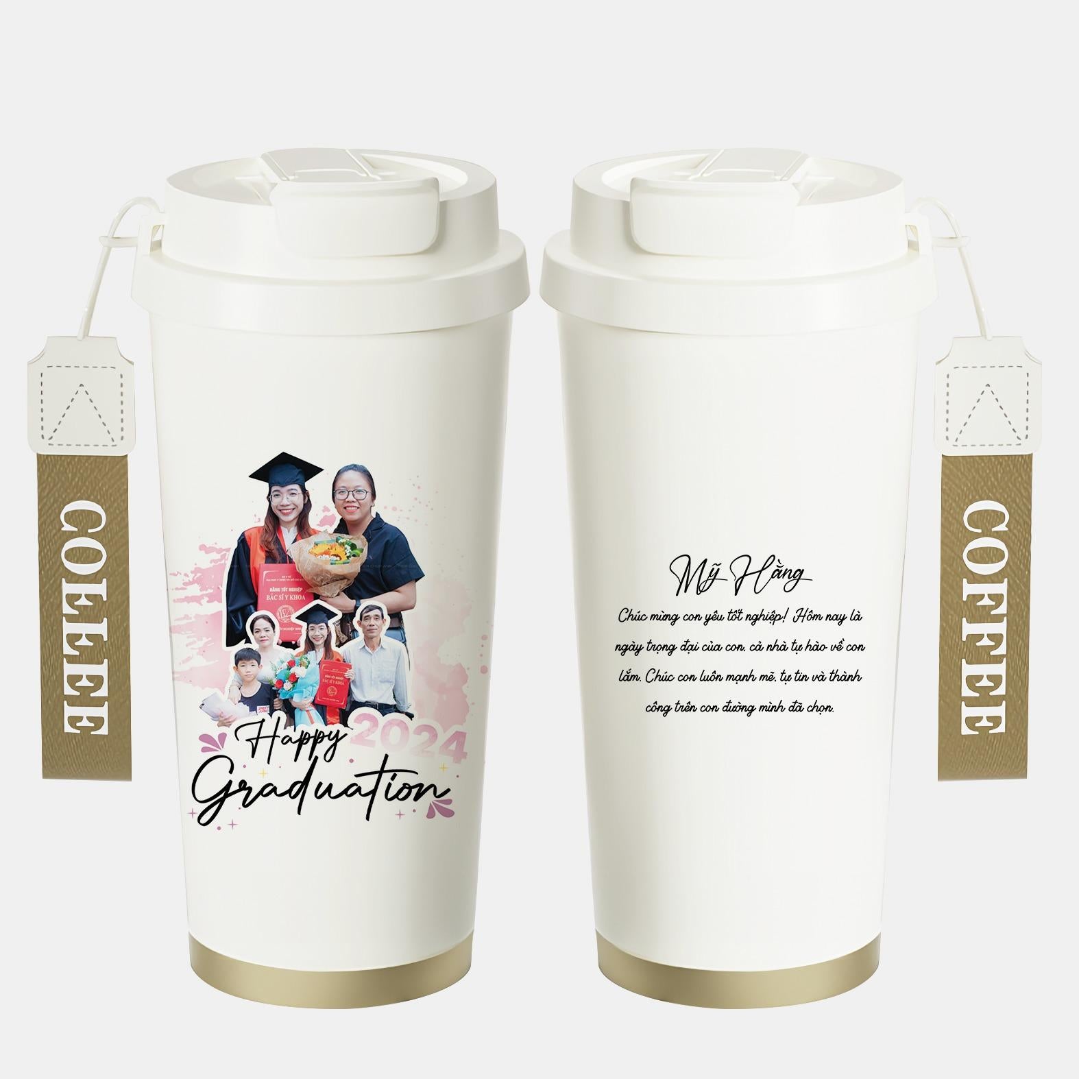 LY GIỮ NHIỆT KỶ NIỆM NGÀY TỐT NGHIỆP - Quà tặng cá nhân hóa, in theo yêu cầu - Ly giữ nhiệt cao cấp 520ML, quà tặng tốt nghiệp