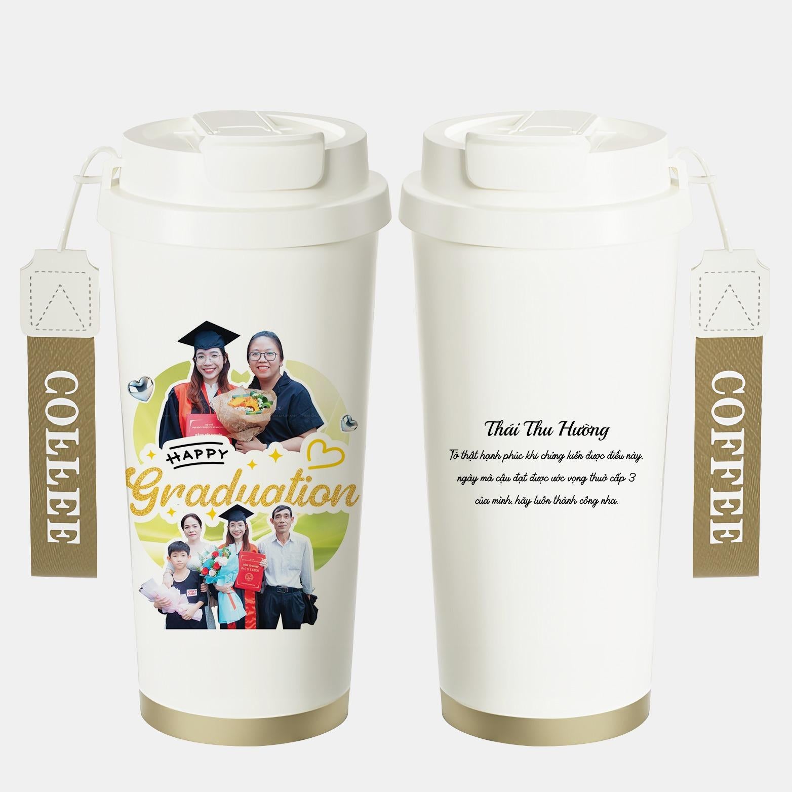 LY GIỮ NHIỆT KỶ NIỆM NGÀY TỐT NGHIỆP - Quà tặng cá nhân hóa, in theo yêu cầu - Ly giữ nhiệt cao cấp 520ML, quà tặng tốt nghiệp