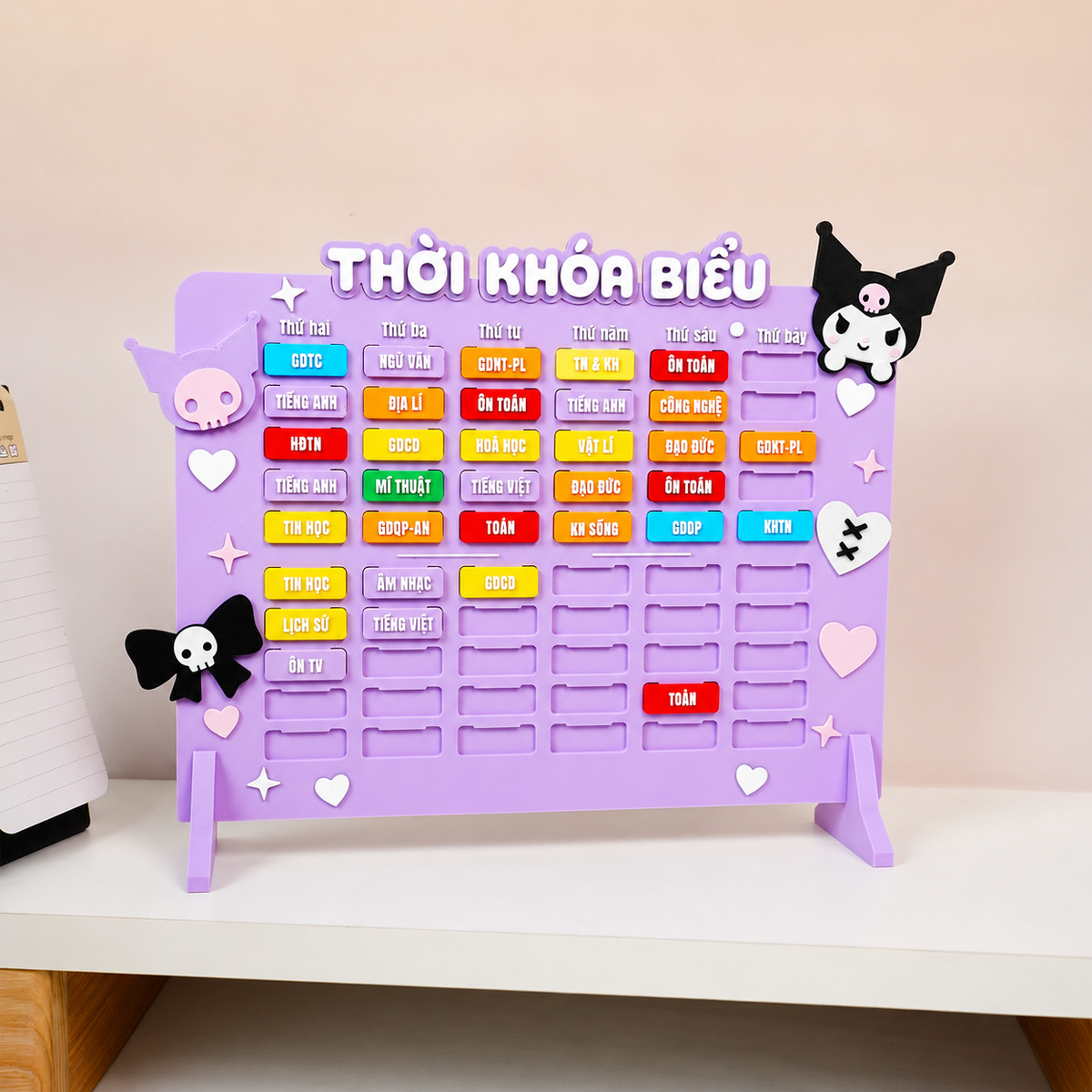 Bảng Thời Khóa Biểu Học Đường 3D – Kèm Chân Đế & Charm Trang Trí