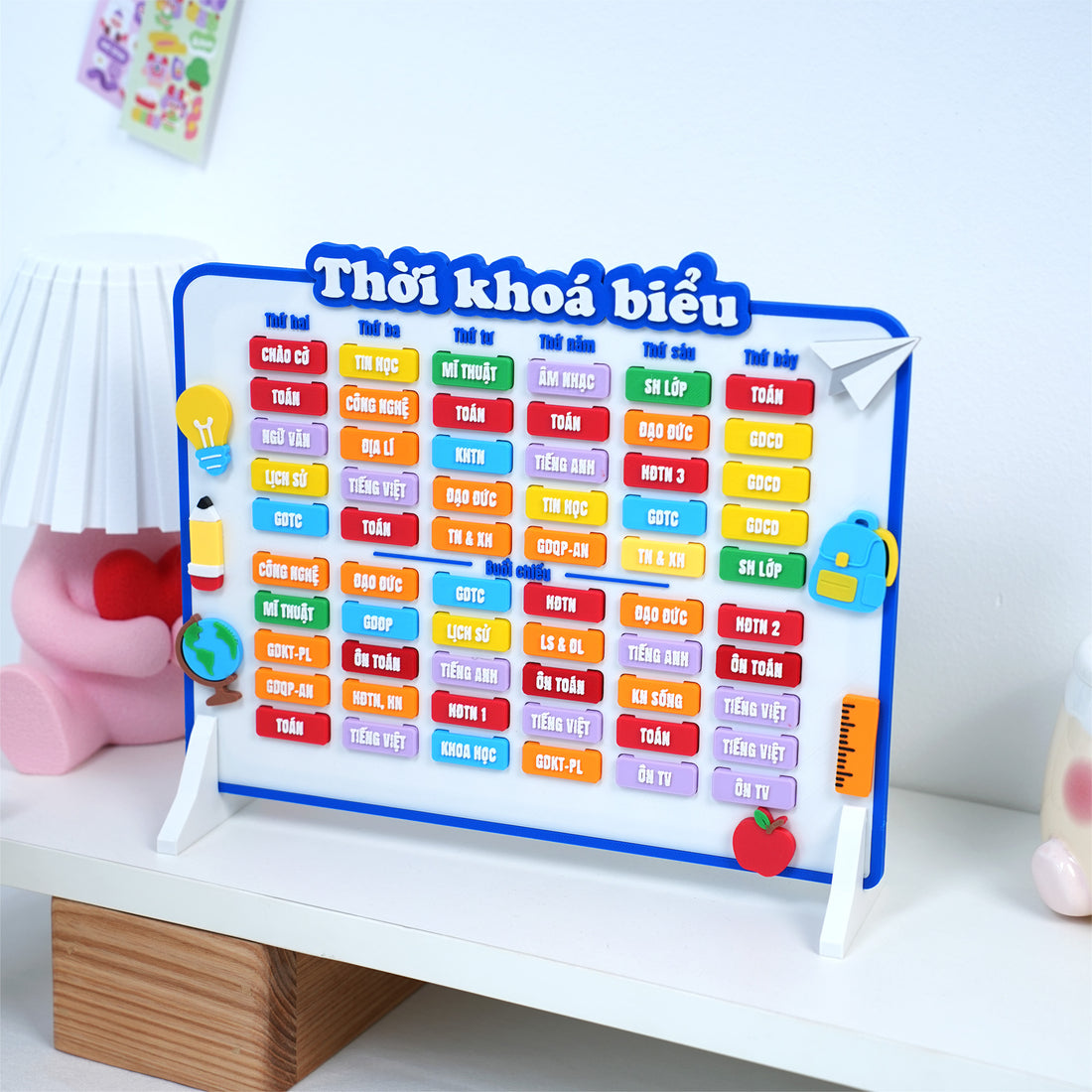 Bảng Thời Khóa Biểu Học Đường 3D – Kèm Chân Đế & Charm Trang Trí