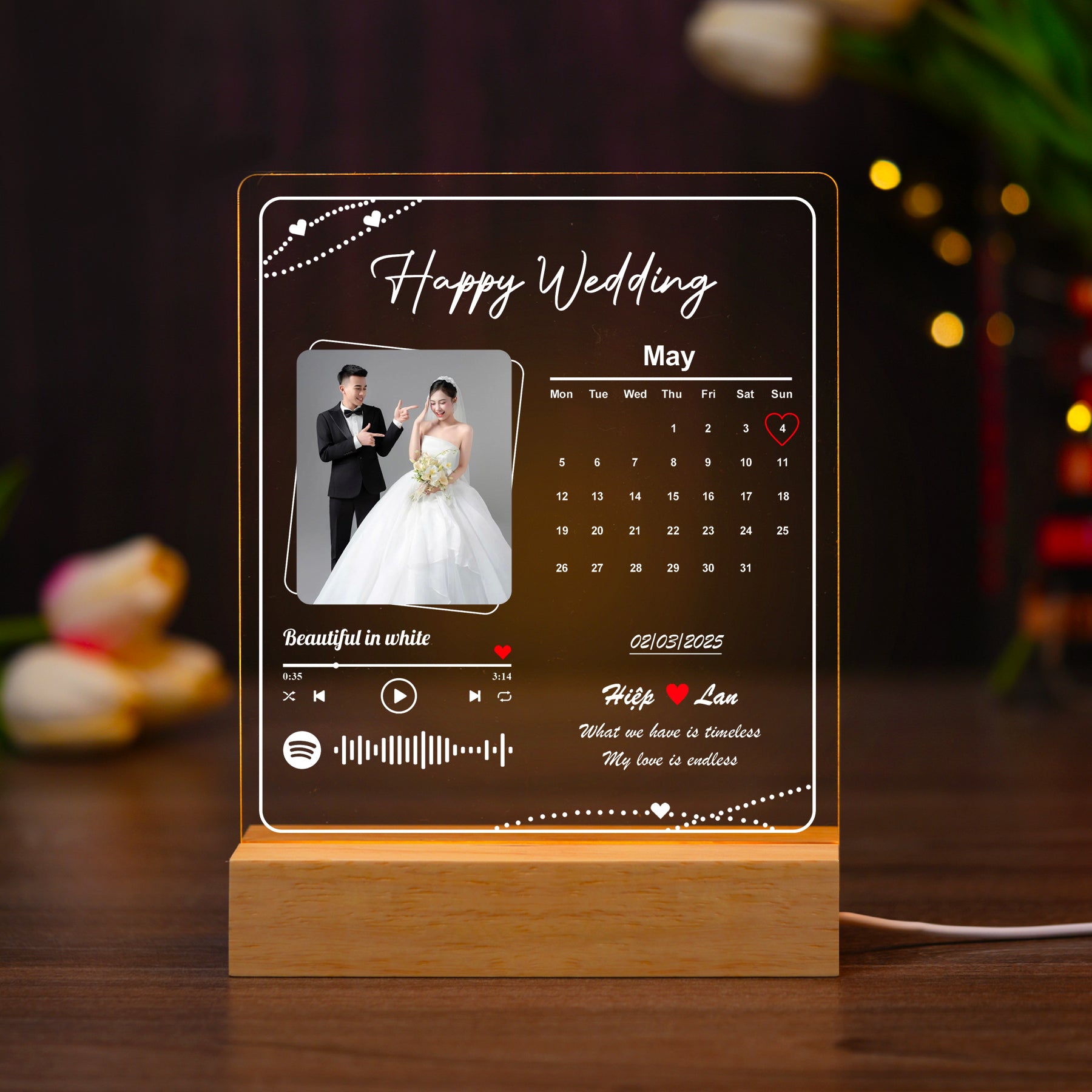 ĐÈN NGỦ QUÀ CƯỚI - Thiết kế theo yêu cầu - Đèn LED 3D trang trí phòng, quà tặng đặc biệt