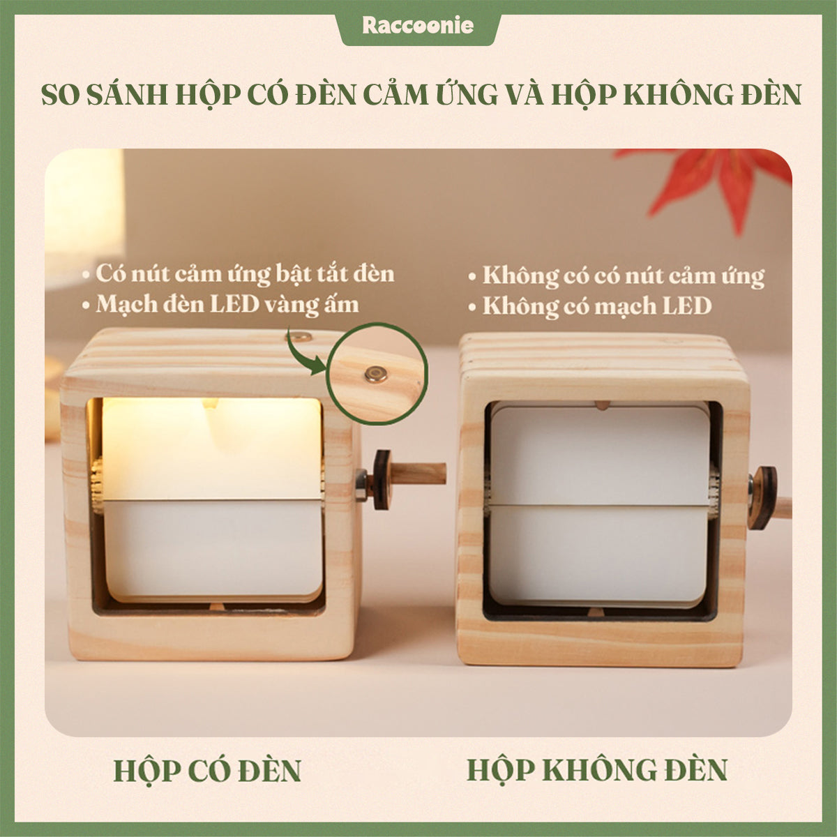 Hộp quay ảnh kỷ niệm - flip photo box - tích hợp đèn LED - in hình ảnh theo yêu cầu - Raccoonie