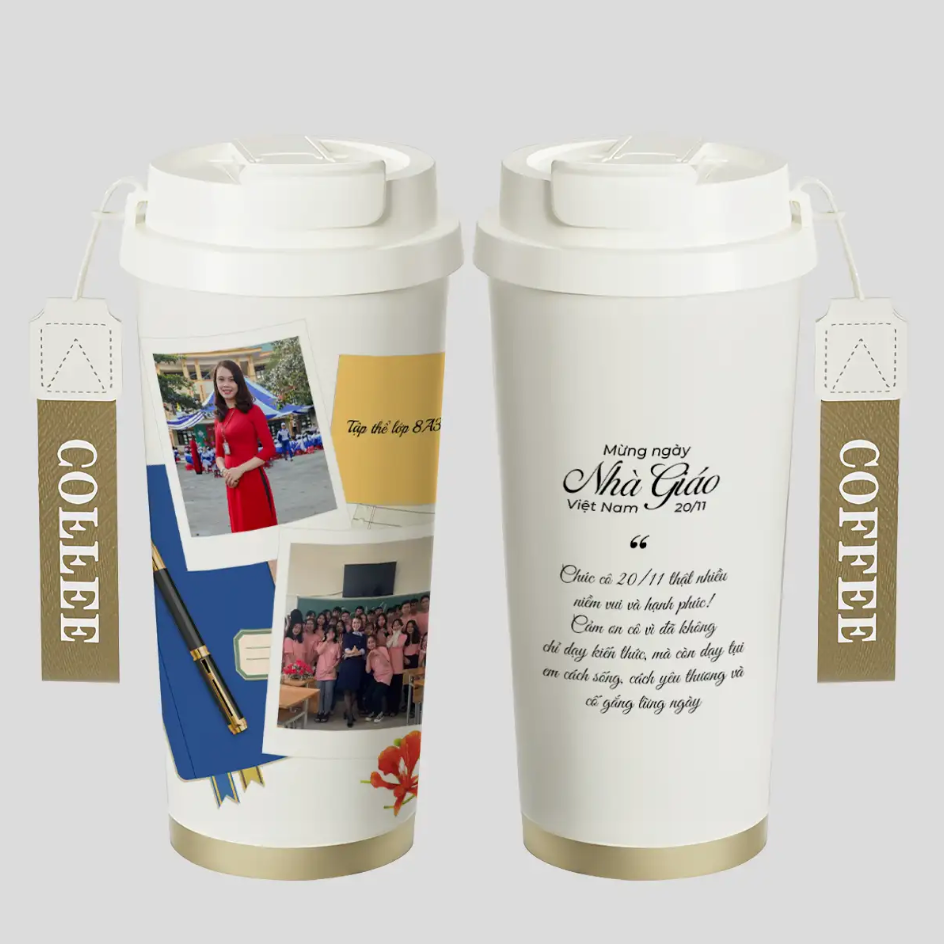 LY GIỮ NHIỆT KỶ NIỆM NGÀY NHÀ GIÁO - Quà tặng cá nhân hóa, in theo yêu cầu - Ly giữ nhiệt cao cấp 520ML, quà tặng tri ân thầy cô
