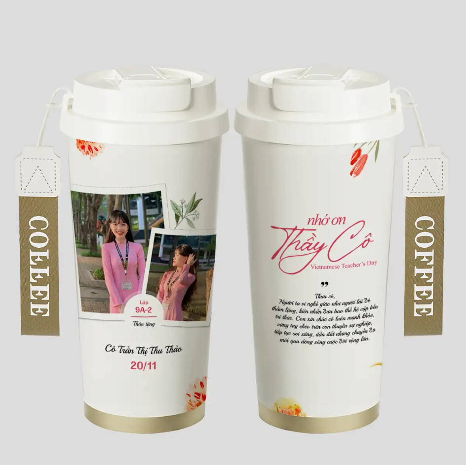 LY GIỮ NHIỆT KỶ NIỆM NGÀY NHÀ GIÁO - Quà tặng cá nhân hóa, in theo yêu cầu - Ly giữ nhiệt cao cấp 520ML, quà tặng tri ân thầy cô