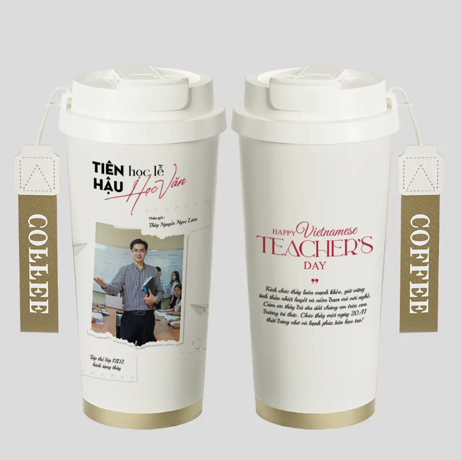 LY GIỮ NHIỆT KỶ NIỆM NGÀY NHÀ GIÁO - Quà tặng cá nhân hóa, in theo yêu cầu - Ly giữ nhiệt cao cấp 520ML, quà tặng tri ân thầy cô