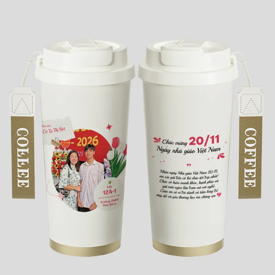 LY GIỮ NHIỆT KỶ NIỆM NGÀY NHÀ GIÁO - Quà tặng cá nhân hóa, in theo yêu cầu - Ly giữ nhiệt cao cấp 520ML, quà tặng tri ân thầy cô