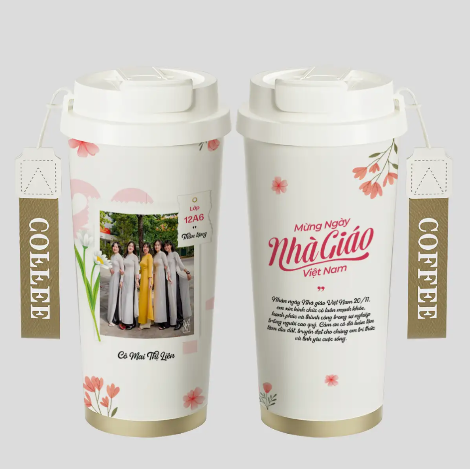 LY GIỮ NHIỆT KỶ NIỆM NGÀY NHÀ GIÁO - Quà tặng cá nhân hóa, in theo yêu cầu - Ly giữ nhiệt cao cấp 520ML, quà tặng tri ân thầy cô