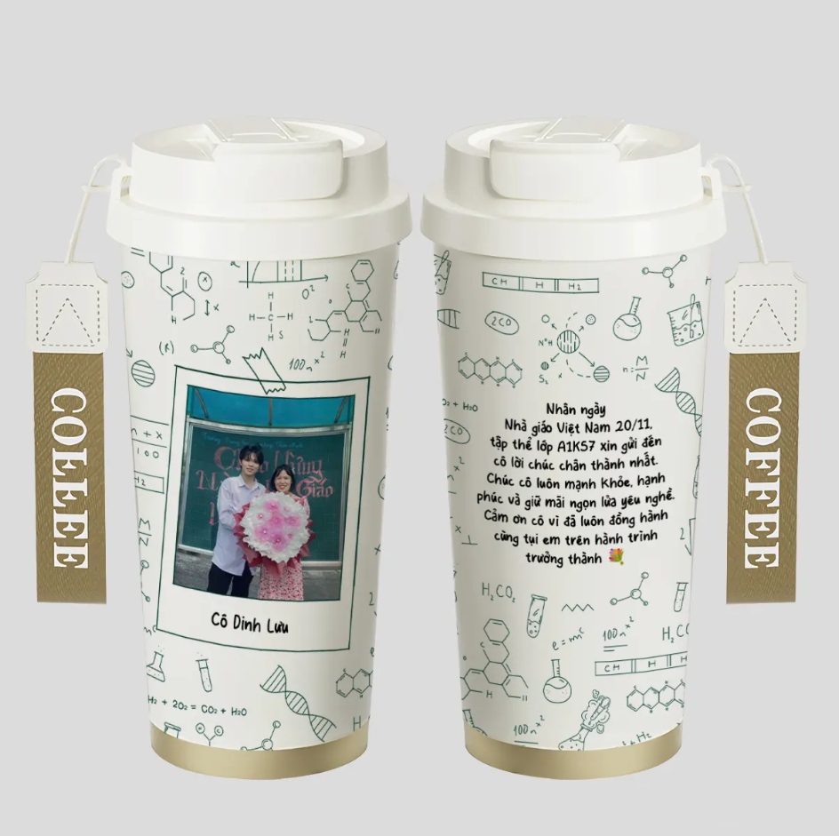 LY GIỮ NHIỆT KỶ NIỆM NGÀY NHÀ GIÁO - Quà tặng cá nhân hóa, in theo yêu cầu - Ly giữ nhiệt cao cấp 520ML, quà tặng tri ân thầy cô
