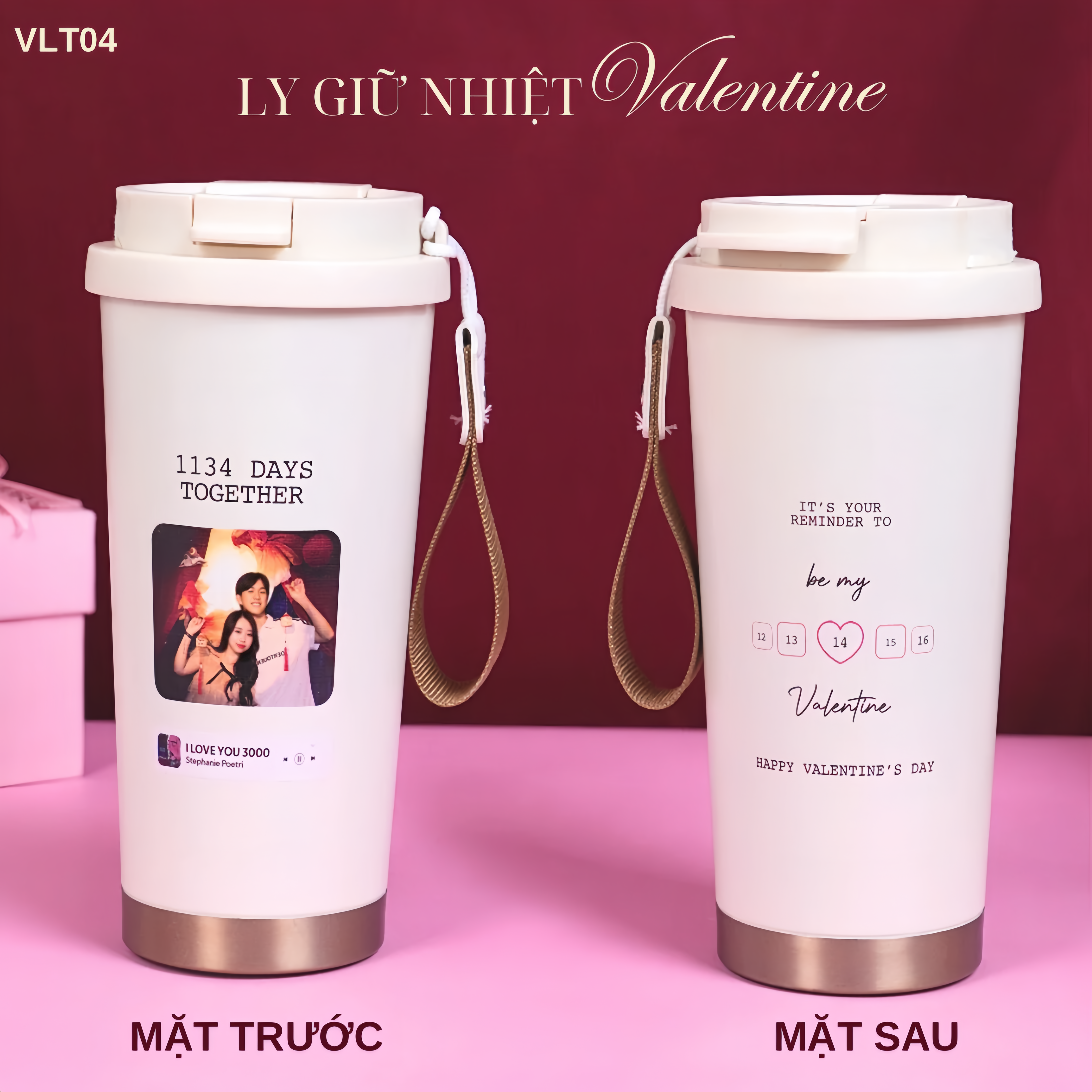 LY GIỮ NHIỆT KỶ NIỆM VALENTINE - Quà tặng cá nhân hóa, in theo yêu cầu - Ly giữ nhiệt cao cấp 520ML, quà tặng tình yêu