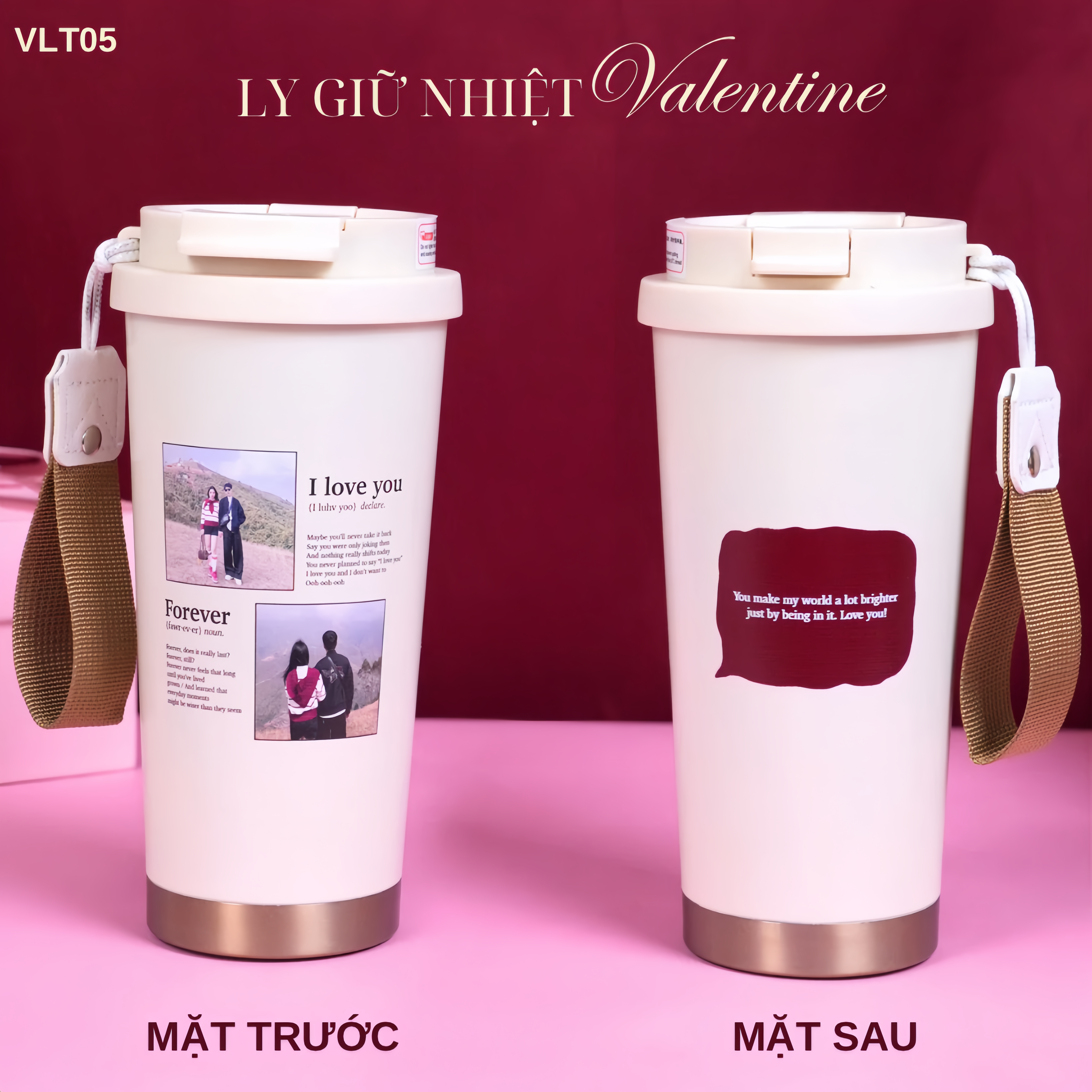 LY GIỮ NHIỆT KỶ NIỆM VALENTINE - Quà tặng cá nhân hóa, in theo yêu cầu - Ly giữ nhiệt cao cấp 520ML, quà tặng tình yêu