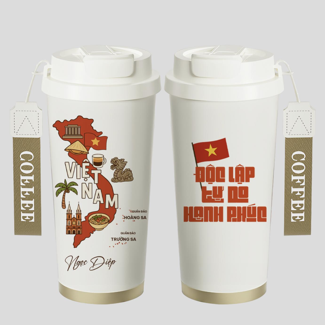 LY GIỮ NHIỆT KỶ NIỆM VIỆT NAM - Quà tặng cá nhân hóa, in theo yêu cầu - Ly giữ nhiệt cao cấp 520ML, quà tặng quê hương