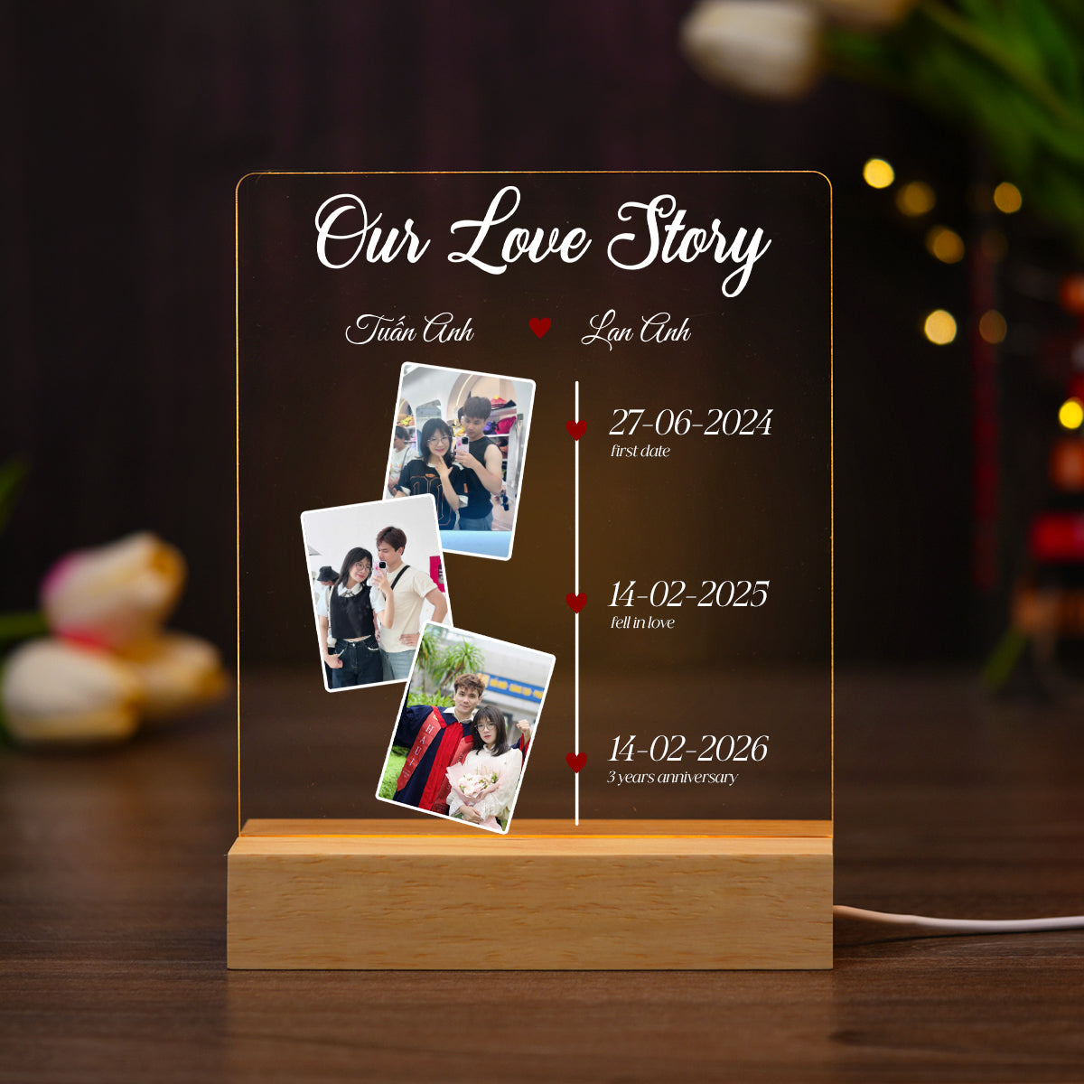ĐÈN NGỦ KỶ NIỆM VALENTINE - Thiết kế theo yêu cầu - Đèn LED 3D trang trí phòng, quà tặng tình yêu