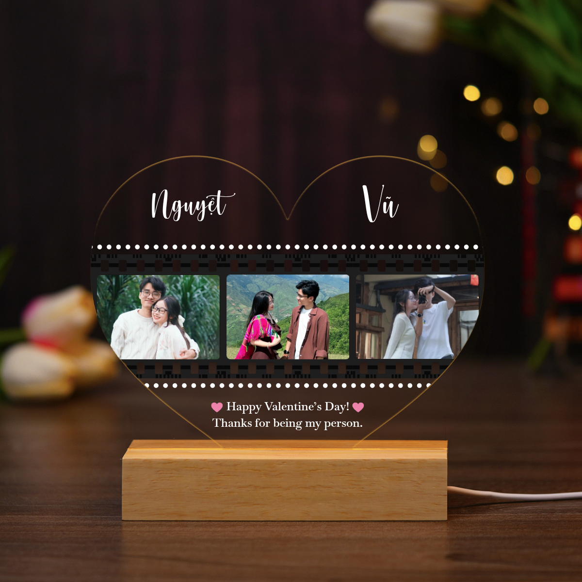 ĐÈN NGỦ KỶ NIỆM VALENTINE - Thiết kế theo yêu cầu - Đèn LED 3D trang trí phòng, quà tặng tình yêu