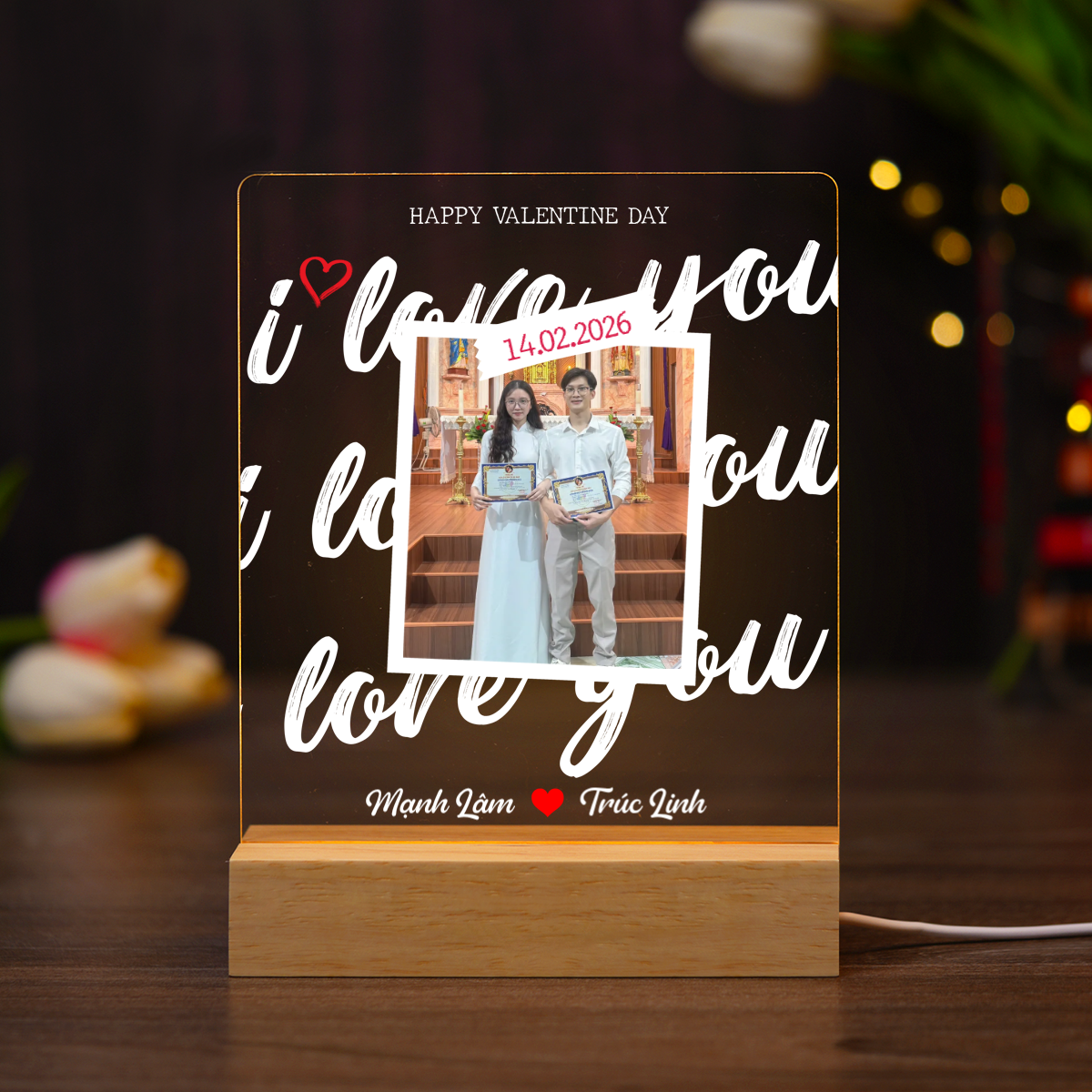 ĐÈN NGỦ KỶ NIỆM VALENTINE - Thiết kế theo yêu cầu - Đèn LED 3D trang trí phòng, quà tặng tình yêu