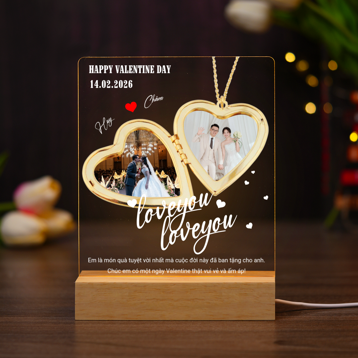ĐÈN NGỦ KỶ NIỆM VALENTINE - Thiết kế theo yêu cầu - Đèn LED 3D trang trí phòng, quà tặng tình yêu