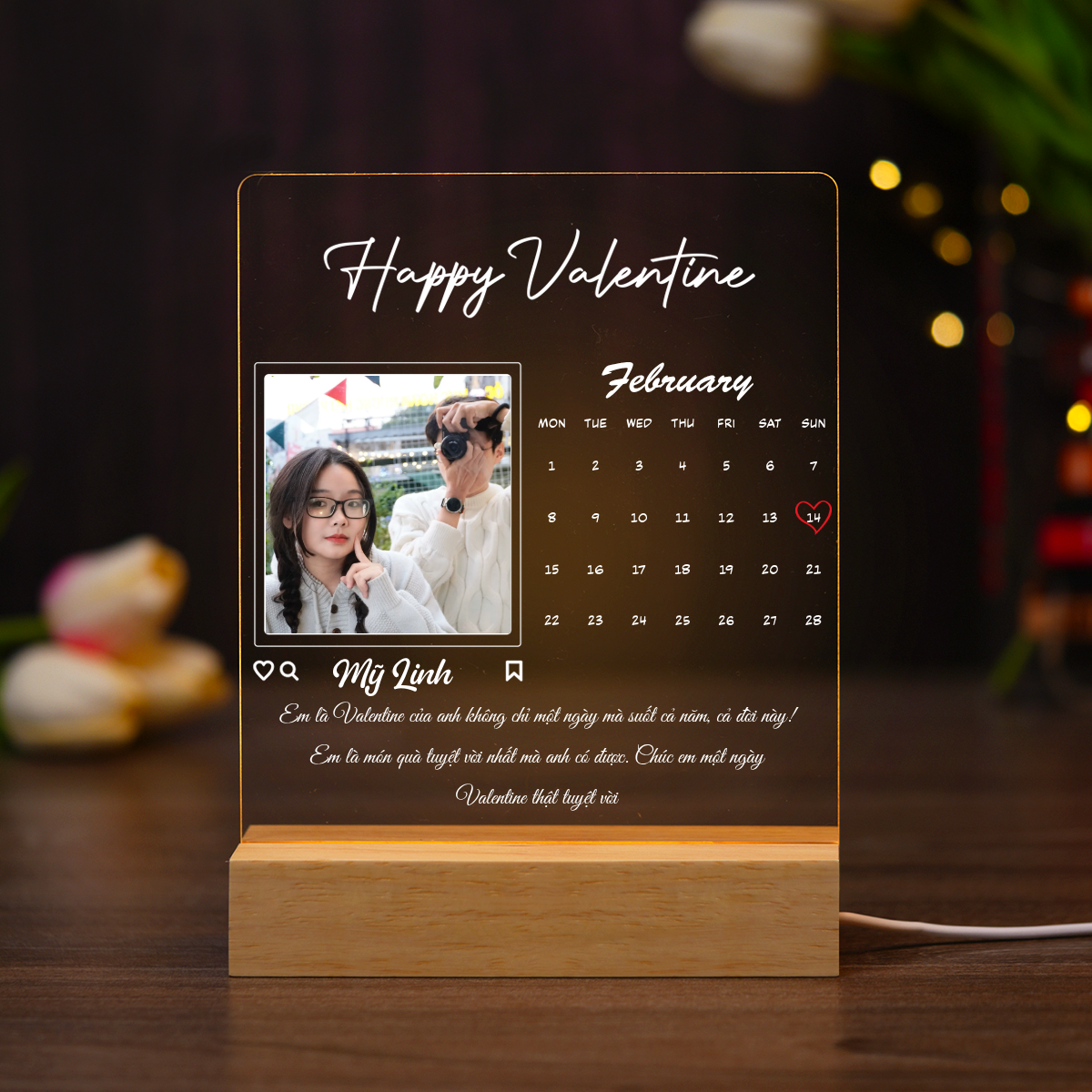 ĐÈN NGỦ KỶ NIỆM VALENTINE - Thiết kế theo yêu cầu - Đèn LED 3D trang trí phòng, quà tặng tình yêu